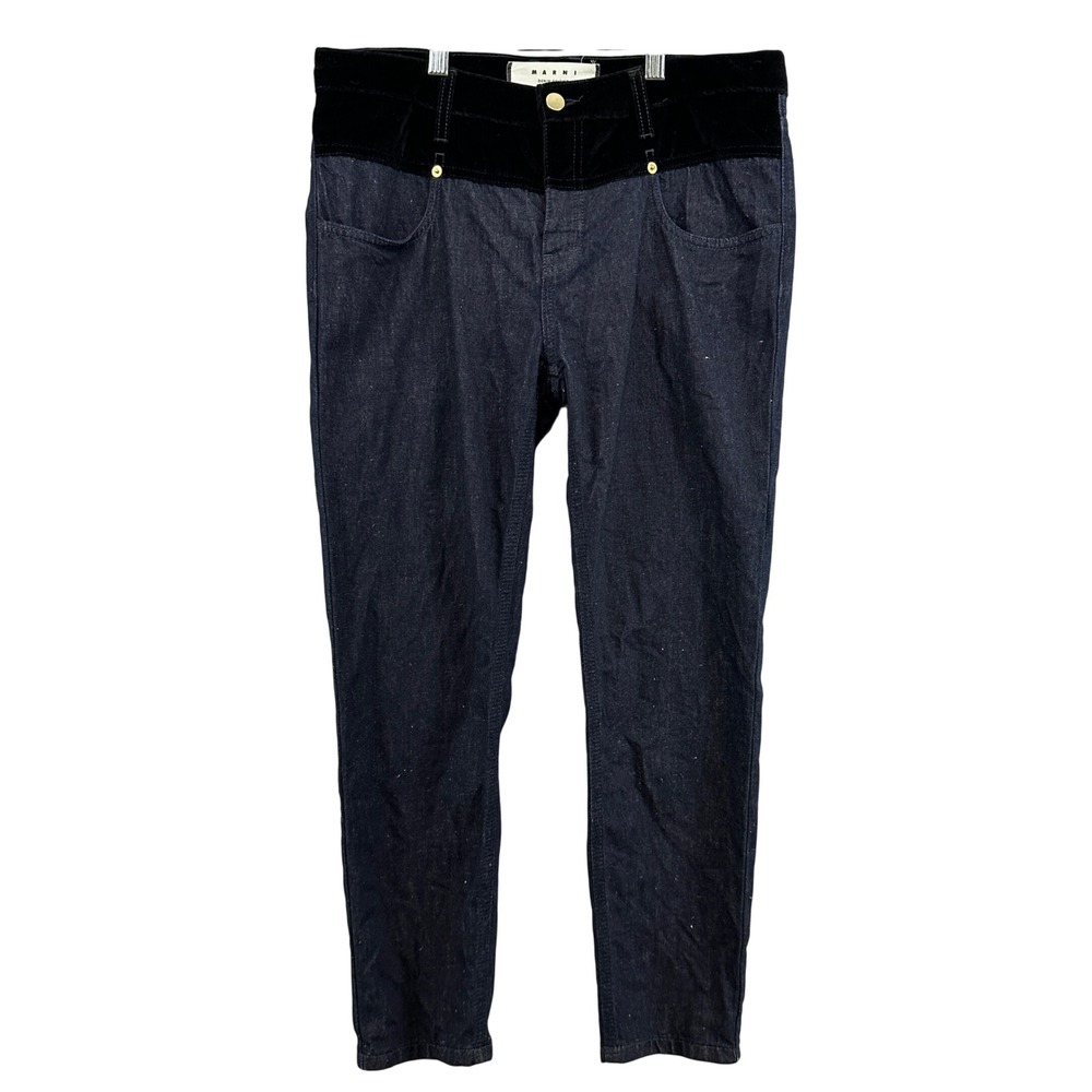 Marni Velvet Waist Jeans Dark Wash Speckled Denim Designer Women's 28